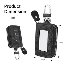 SSNNUU Car Key Fob Cover,Minimalist Style Key Fob Case with Keychain & Carabiner,Universal Leather Car Smart Key Fob Holder (Black)