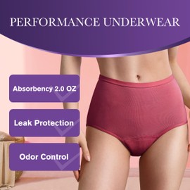REELINDRY Incontinence Underwear for Women Absorbency Maximum 2.0 oz Washable Leak Proof Adult Panties Fresh Bladder Protection Postpartum 1 Pack (Dark Red, L)