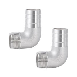 Walkinginrain 304 Stainless Steel 90 Degree Elbow 1" Hose Barb x 1" Male NPT for Air Water Fuel Home Brew Pipe Fitting, 2 pcs