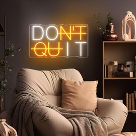 DON'T QUIT Neon Sign for Wall Decor, Led Neon Light Sign Party Decorations, Dimmable Led Light for Bedroom, Office, Gym, Man Cave, Gamer Room Decor, USB Powered, 15.7 * 9 in, Yellow/White
