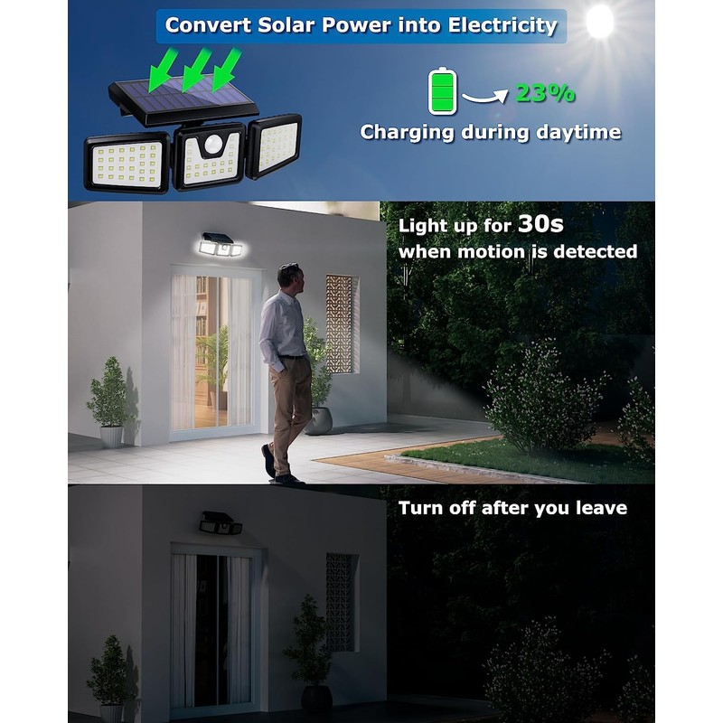KIBTOY Solar Sensor Outdoor Bright Light Easy to Install, Security