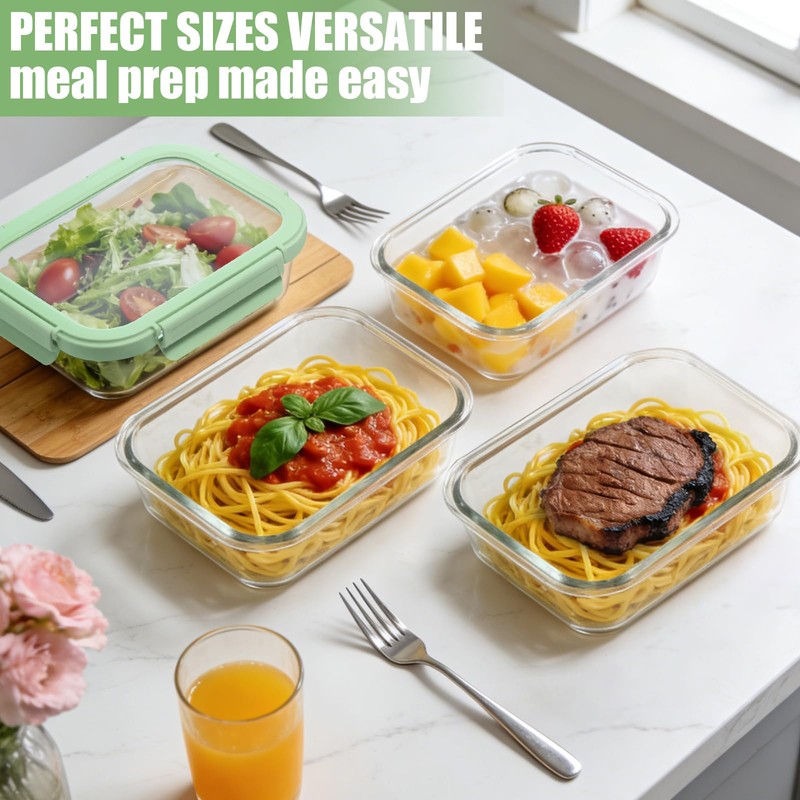 cedarol 4 Pack Borosilicate Glass Meal Prep Containers, Glass Food