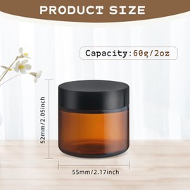12 Pcs 60g/2oz Amber Glass Jars Empty Cosmetic Containers with Plastic Black Lids for Body Cream Lotion Spice Powder Liquid Sample