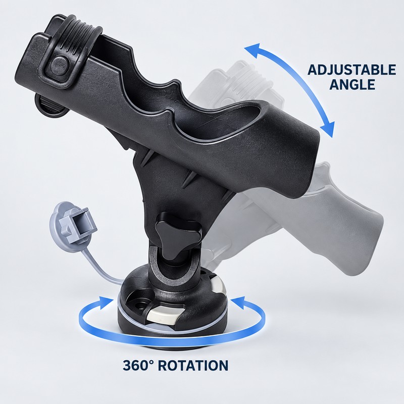 360° Adjustable Kayak Fishing Rod Holder with Flat, Rail, Round