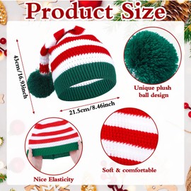 Liitrsh 8 Pcs Christmas Knitted Elf Hats Santa Hat for Adults Kids Xmas Beanie Striped Winter Hats Soft Skull Cap with Pompom for Women Men Ski Costume Party