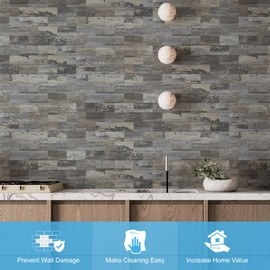 V-MOZZA 100-Piece Peel and Stick Backsplash, 3" x 6" Peel and Stick Wall Tiles PVC Subway Tile Stick on Backsplash for Kitchen Fireplace Bathroom