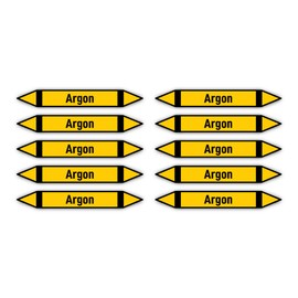 Stickers: 100 x 15 mm, Pack of 10 - Group 5 - Non-flammable Gases - Pipeline Marking - According to DIN 2403 - Language: German - Argon