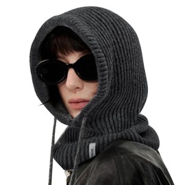 Stilldawn Hooded Scarf Beanie for Women & Men – Balaclava Winter Hat, Knit Skull Cap with Neck Gaiter – Warm Wool Blend Scarf Hat for Cold Weather, Running, Skiing – Adjustable, Unisex (Black)