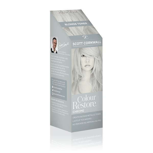Scott Cornwall Color Restore Chrome Washable Toner - Creates Silver, Metallic and Blonde Tones - PPD and Peroxide Free, Vegan. Deep Care for Blonde, Light Blonde or Grey Base Hair