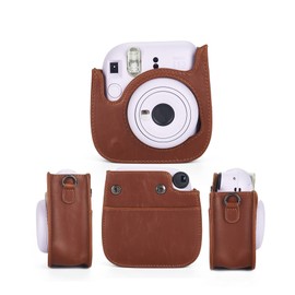 Phetium Instant Mini 12 Camera Protective Case Compatible with Instax Mini 12 11,PU Leather Bag with Pocket and Adjustable Shoulder Strap (Brown)