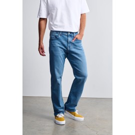 General Denim Works Roam Men's Mid Rise Relaxed Straight Leg Jeans, Mid Denim, 42x32