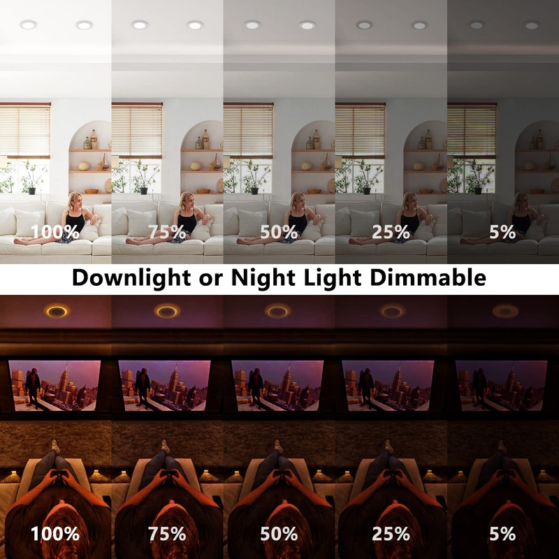 CycevSun Recessed Lighting 4 Inch with Night Light, Dimmable 5CCT