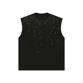 Verdusa Men's Glitter Rhinestone Tank Top Sleeveless Crew Neck Party Going Out Tops Black Large