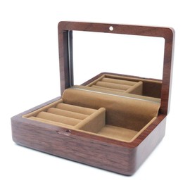 Shiwaki 4.7"x3.1"x1.6" Black Walnut Solid Wood Small Jewelry Storage Box Case For Rings Stud Earrings Necklace Cufflinks