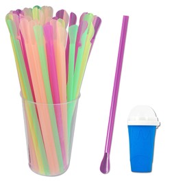 Colorful Disposable Plastic Slushy Straws,Slushy Plastic Straws Disposable With Assorted Bright Color, 2-Pack (100 Counts) For Party Gathering and Home Use