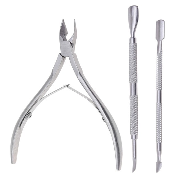 Kare & Kind Stainless Steel Cuticle Nipper and Cuticle Pushers Set - 1x Cuticle Trimmer - 2x Cuticle Pushers - Manicure, Pedicure, DIY - Home, Nail Salon - For Beginners, Professional Nail Technicians