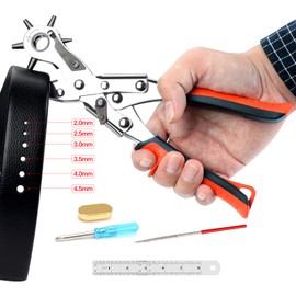 AIRAJ PRO Leather Hole Punch,Upgraded Version Belt Puncher with 6 Round Holes,Heavy Duty Revolving Plier Tool Hole Punch Set,Suitable for Belts,Bands,Straps,Pet Collars,Shoes,Cards