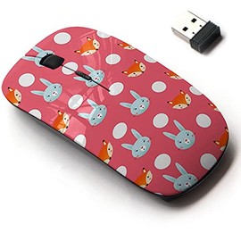 2.4G Wireless Mouse with Cute Pattern Design for All Laptops and Desktops with Nano Receiver - foxe Bunny Polka