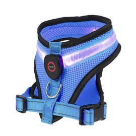 Step-in Air Dog LED Harness - All Weather Mesh, Reflective, No Pull Harness for Small, Medium Dogs, Cats - Secure, Buckle, D-Ring, Rechargeable, Water Resistant (Blue, Large)