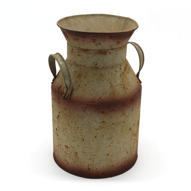 CVHOMEDECO. Galvanized Metal Milk Can, Old Rustic Primitives Jug Vase