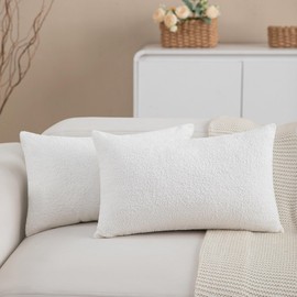 CATOLAT 2 Packs 12x20 Inch Decorative Cream White Textured Lumbar Throw Pillow Covers Neutral Farmhouse Chenille Boucle Couch Pillows, Soft Velvet Pillowcase Cushion Covers for Living Room Home Decor