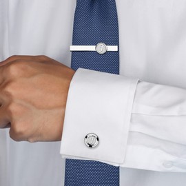 Mens Cufflinks and Tie Clip Set for Men - Silver Initials Letter J Formal Business Wedding Tuxedo Shirts Tie (J(2Cufflink+Tie Clip))