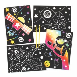 Baker Ross FE663 Solar System Scratch Pictures for Children - Pack of 8, Engraving Art Craft Set for Children, Creative Craft Activities for Children