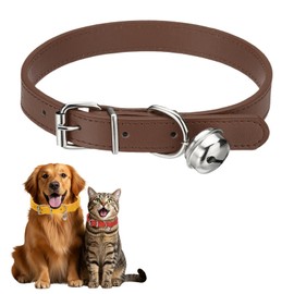 PETAXCELL Dog Collar with Bell, Pu Leather Cat Collars Pet Basic Soft Padded Adjustable Buckle, 20" (Brown, 1 Pcs), Intended for Teacup/Little Dog/Kitten Cats/Small Animals