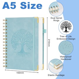AOOSU A5 Spiral Notebook, Wirebound Notebooks 300 Pages/150 Sheets with Pocket Hardcover Journals 100gsm Thick Paper Campus Notebook for Women Ideal for Work School Office 15 x 21cm, Blue