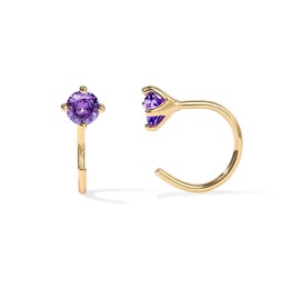 PAVOI 14K Yellow Gold 925 Sterling Silver Huggie Half Hoop Earrings for Women | Tiny Boho Amethyst Cartilage Earring