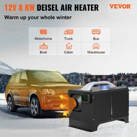 VEVOR Diesel Heater, 12V All-in-one Diesel Air Heater with Remote Control and LCD Display, 5L Fuel Tank Fast Heating Portable Diesel Parking Heater for RV, Truck, 8KW, Basic, Black