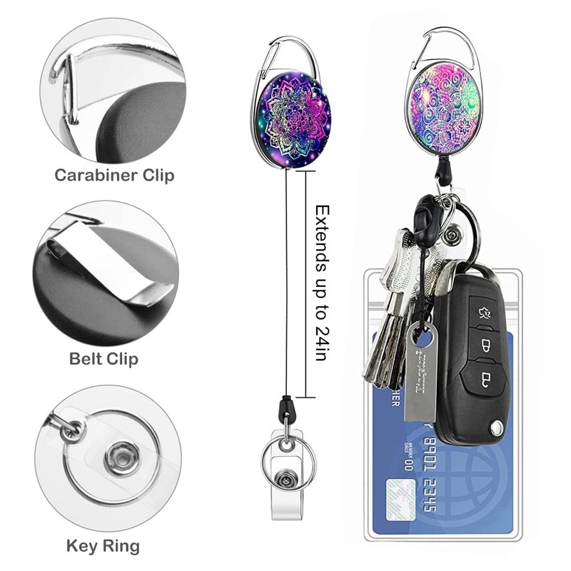 Heavy Duty Retractable Badge Reel with Carabiner Belt Clip Key