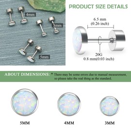 ZDE Titanium Flatback Earrings for Women Fire Opal Stud Earrings Flat Back Women Earrings Hypoallergenic Cartilage Flatback Earring Tragus Helix Tragus Conch (Fire and Snow, 5MM)