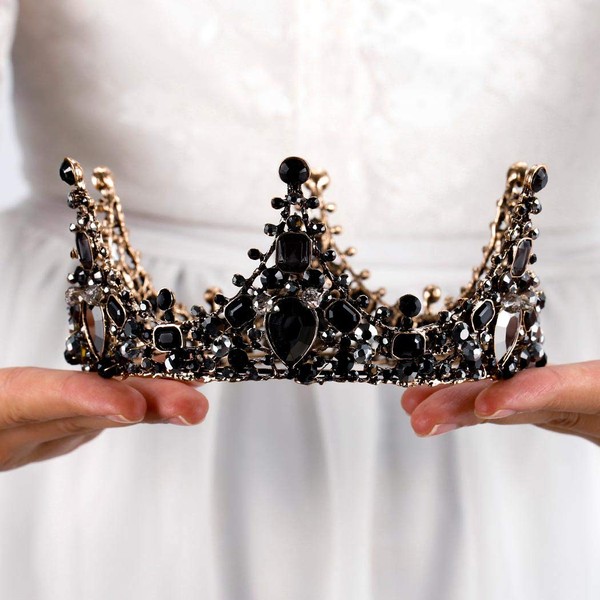Uranian Baroque Crowns Black Crown and Tiaras Shiny Crystal Rhinestones