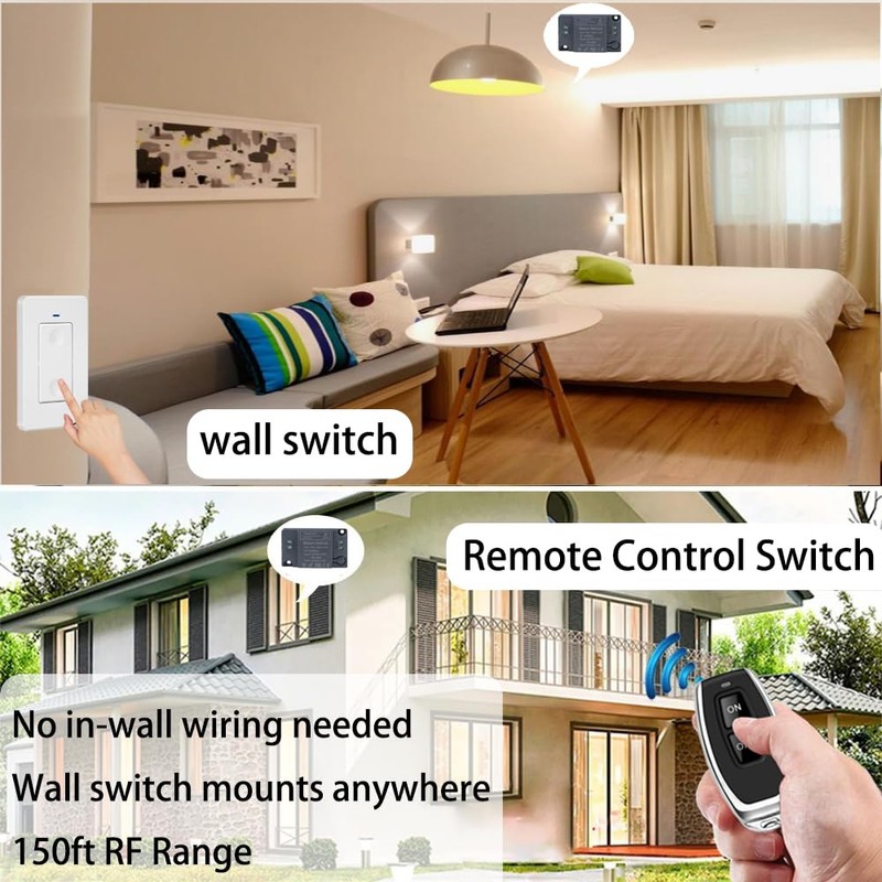 Remote Control Switch,Wireless Light Switch and Receiver Kit,164Ft RF Range,Wireless