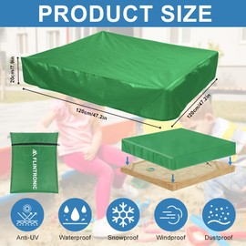 flintronic Sandbox Cover Square, Sandpit Covers Waterproof with Drawstring, Waterproof Sand Pit Cover Dustproof Protection, Oxford Cloth Sandbox Cover for Sandpit and Furniture, 120x120cm -(Green)