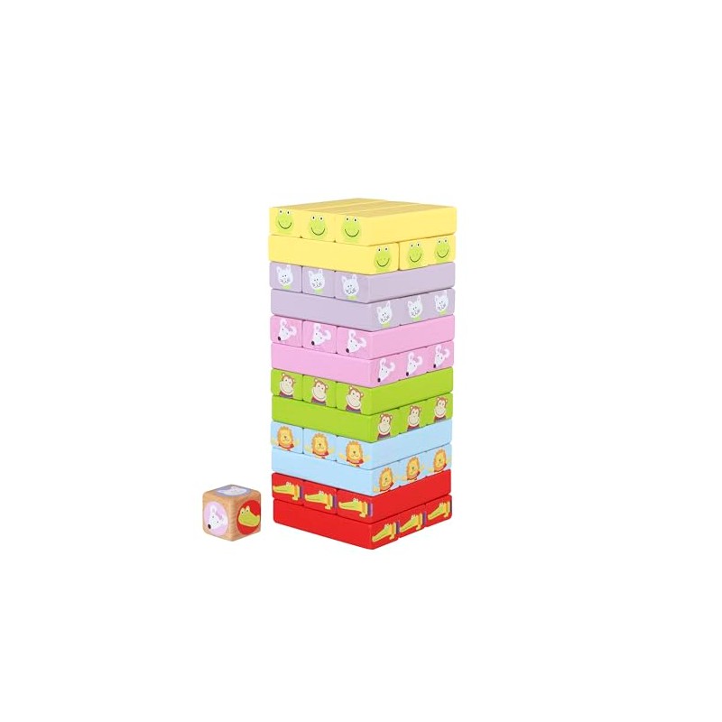 Orange tree toys Wooden Animal Tumbling Tower Game, Colourful Stacking
