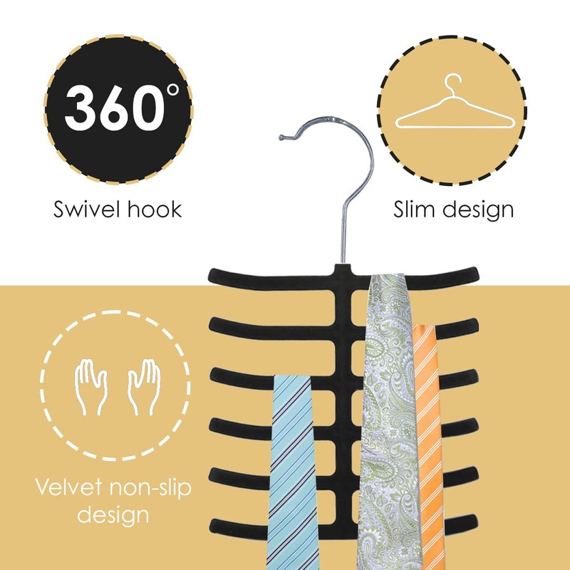 Home Basics 3-Pack Non-Slip Velvet Tie Hanger Organizer Rack 360°