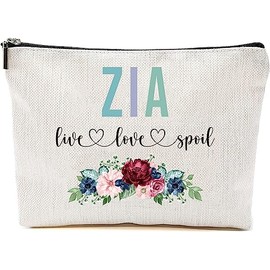 AcevedoDesign Zia Live Love Spoil Makeup Bag, Grandma Mother's Day Gifts From Grandchildren, Travel Bag, Zia Gift Idea Birthday, Zia Travel Bag, New Zia Gift, White, 7”x9.8”