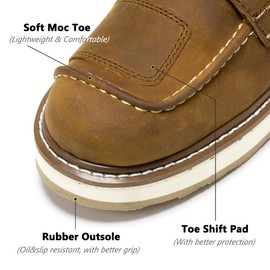 ROCKROOSTER Magnolia 6" Side-Zipper Wedge Boots for Men, Lightweight Soft Moc Toe Motorcycle Boots SAP309-Brown-10.5