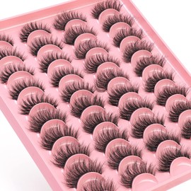 MAANGE Pestañas Postizas Mixtas 20 Pares Naturales 3D Faux Mink Fluffy Suaves y Ligero Pestañas Falsas Hechas a Mano y Reusables y Impermeables(Rosado)