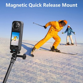 AMAZEAR Magnetic Quick-Release Mount for Insta360 X5 Accessories, Insta 360 X5 / Ace Pro 2 Aluminum Alloy QR Adapter with Go-Pro and 1/4"-20 Threaded Mount, All Metal Construction, Black