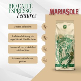 Mariasole Caffè Espresso Organic E.S.E Pads, 50 Pieces, 7 g Each – Coffee Pods ESE – Traditional Roasting in Sicily Over Wood Fire Handmade