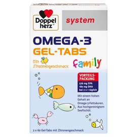 Doppelherz system OMEGA-3 Family Gel Tabs - Contains 180 mg DHA, a Building Block of the Brain, as a Daily Serving (2 Gel Tabs) - 120 Tablets