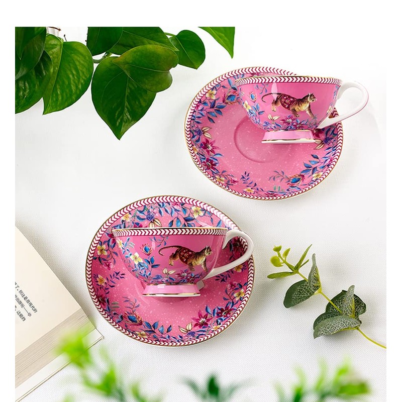 Eplze Tiger in The Jungle Pattern Ceramic Tea Set, Bone
