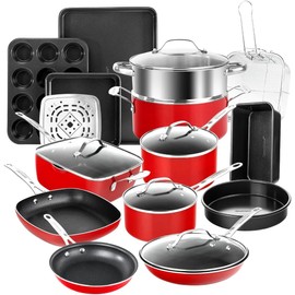 GRANITESTONE - Juego de 20 ollas y sartenes antiadherentes, juegos de utensilios de cocina con sartén profunda, juego de utensilios para hornear y