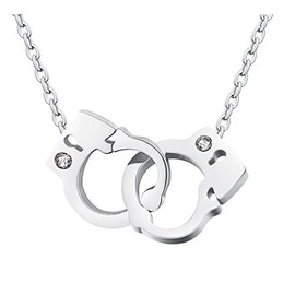 Hanessa Jewellery for Women Silver Necklace with Handcuff Pendant Stainless Steel in Silver Rhinestones Gift for Christmas for Wife/Girlfriend/Women, Stainless Steel, No Gemstone