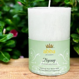 Hyssop Pillar Candle 4.25" - ABBA Jerusalem : Spiritual Emphasis - Purification & Empowerment : Psalm 51:7. "Purge me with Hyssop and I Shall be Clean; wash me and I Shall be Whiter Than Snow.