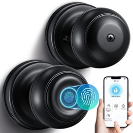 Hoolerry Smart Fingerprint Door Lock Keyless Entry Door Lock, Biometric Door Lock Fingerprint Door Knob with App Control for Home Hotel Office Apartment Bedroom (Black, 1 Pcs)