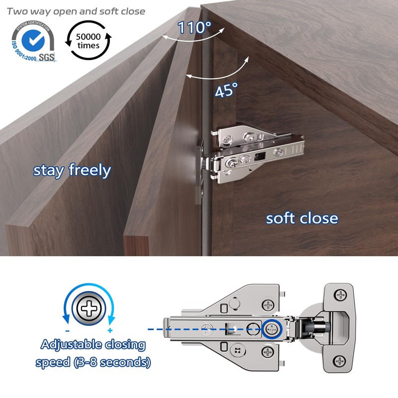 Soft Close Cabinet Hinges 60 Pack 4D Adjustable with Speed